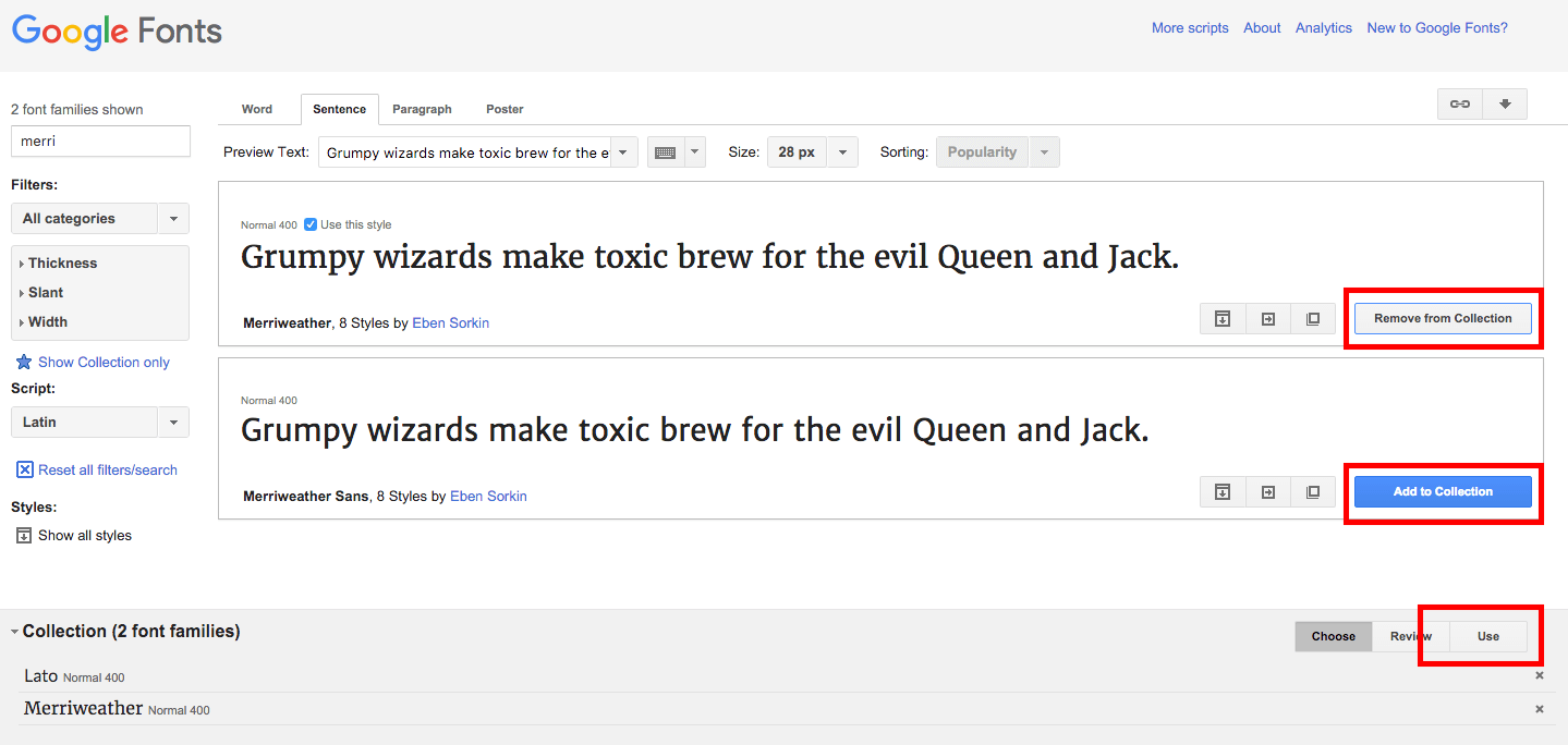 Google Fonts - Add to Collection